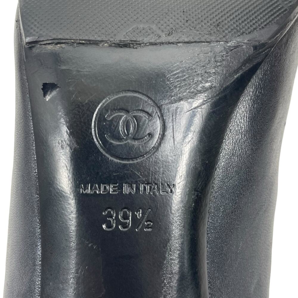 Chanel Cap Toe Leather Pumps CC Interlocking Logo Black Navy Size 39.5 - Picture 12 of 14